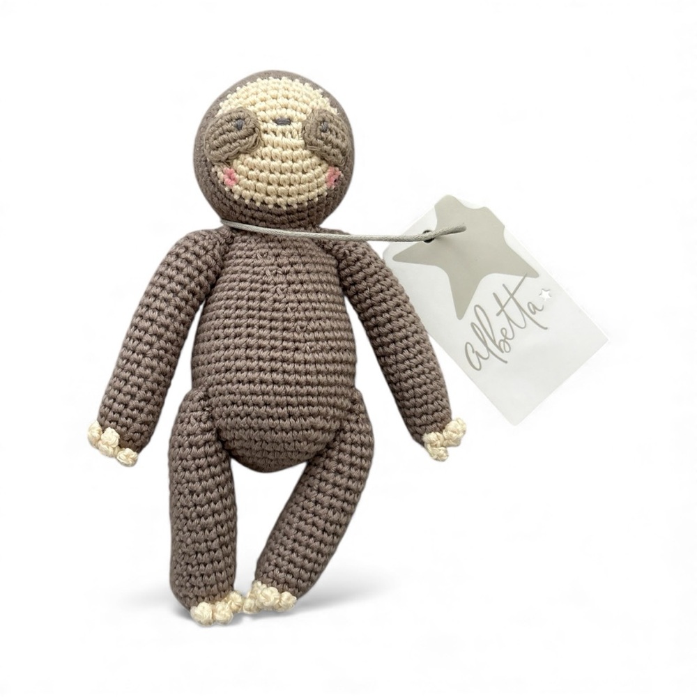 Albetta Samuel Sloth Crochet Rattle Doll Toy Cute Knit Sloth NWT